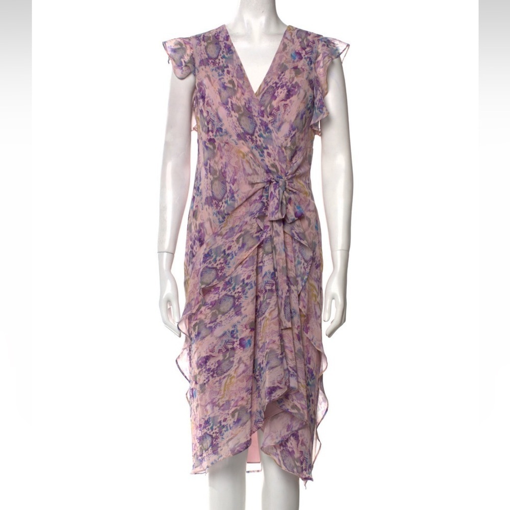 NWT ALL SAINTS PURPLE RUFFLE FLORAL PRINT MIDI LENGTH DRESS